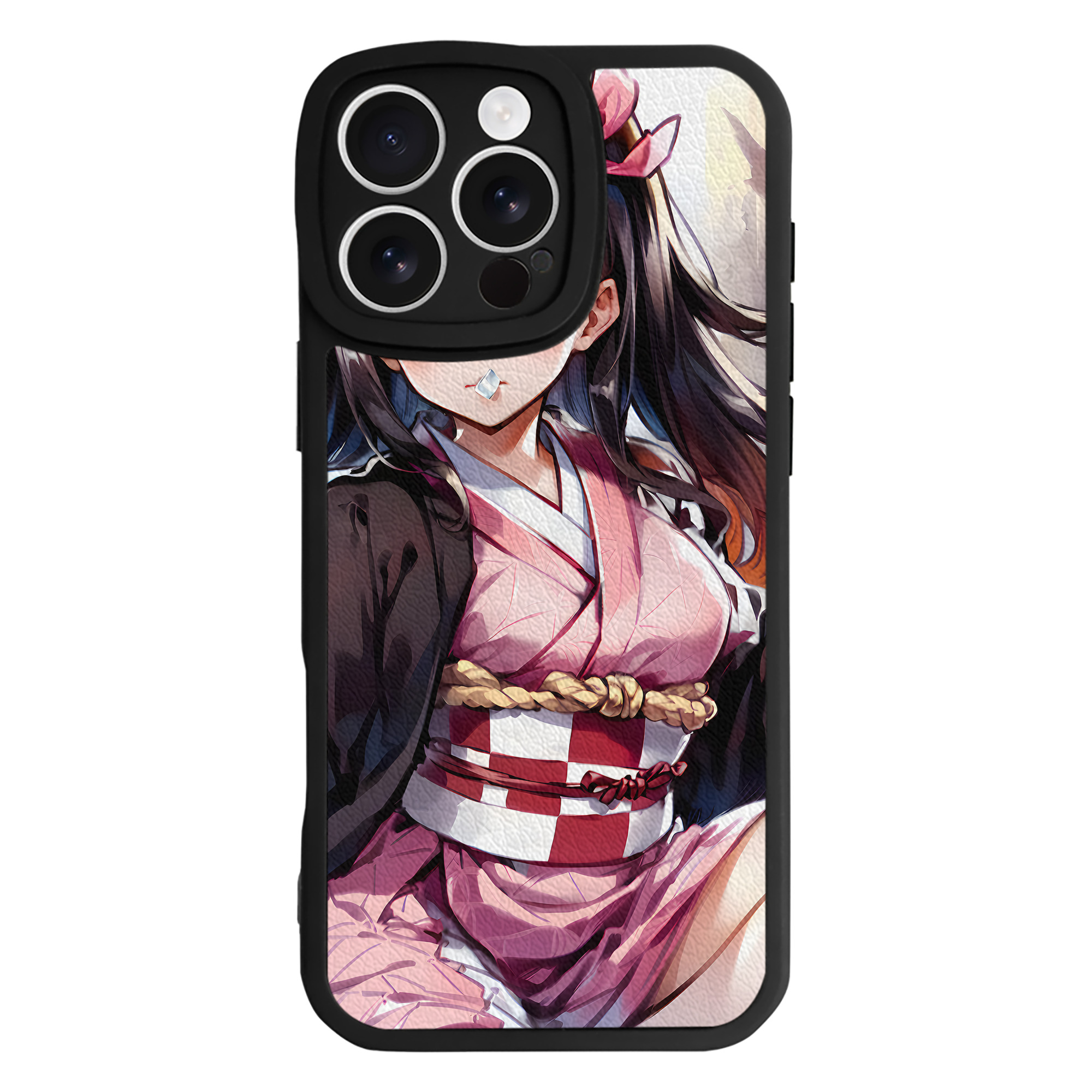 （画像用） 鬼滅の刃（きめつのやいば）竈門 禰󠄀豆子／かまど ねずこ Kamado Nezuko 【iPhone 16シリーズ対応】シリコンスマホケース（レザー調） 材質：シリコン